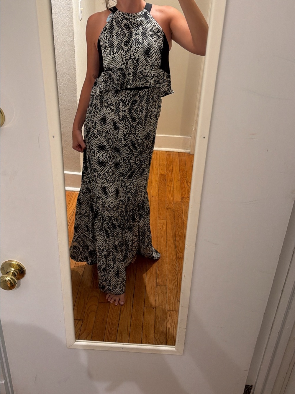 Parker Black and White Snake-Print Halter Maxi Dress